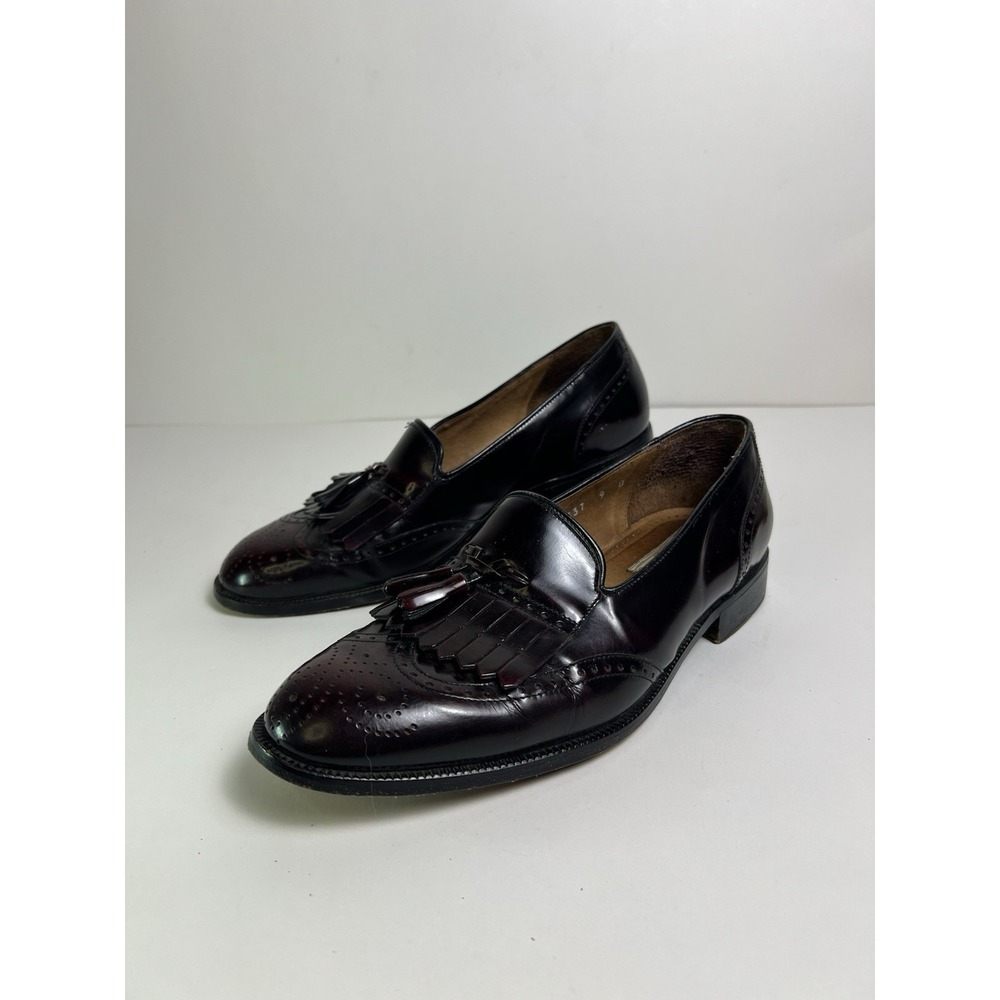 Steeple Gate Tassel Loafers Mens Size 9D Burgundy Leather Wing Dress Shoes Italy